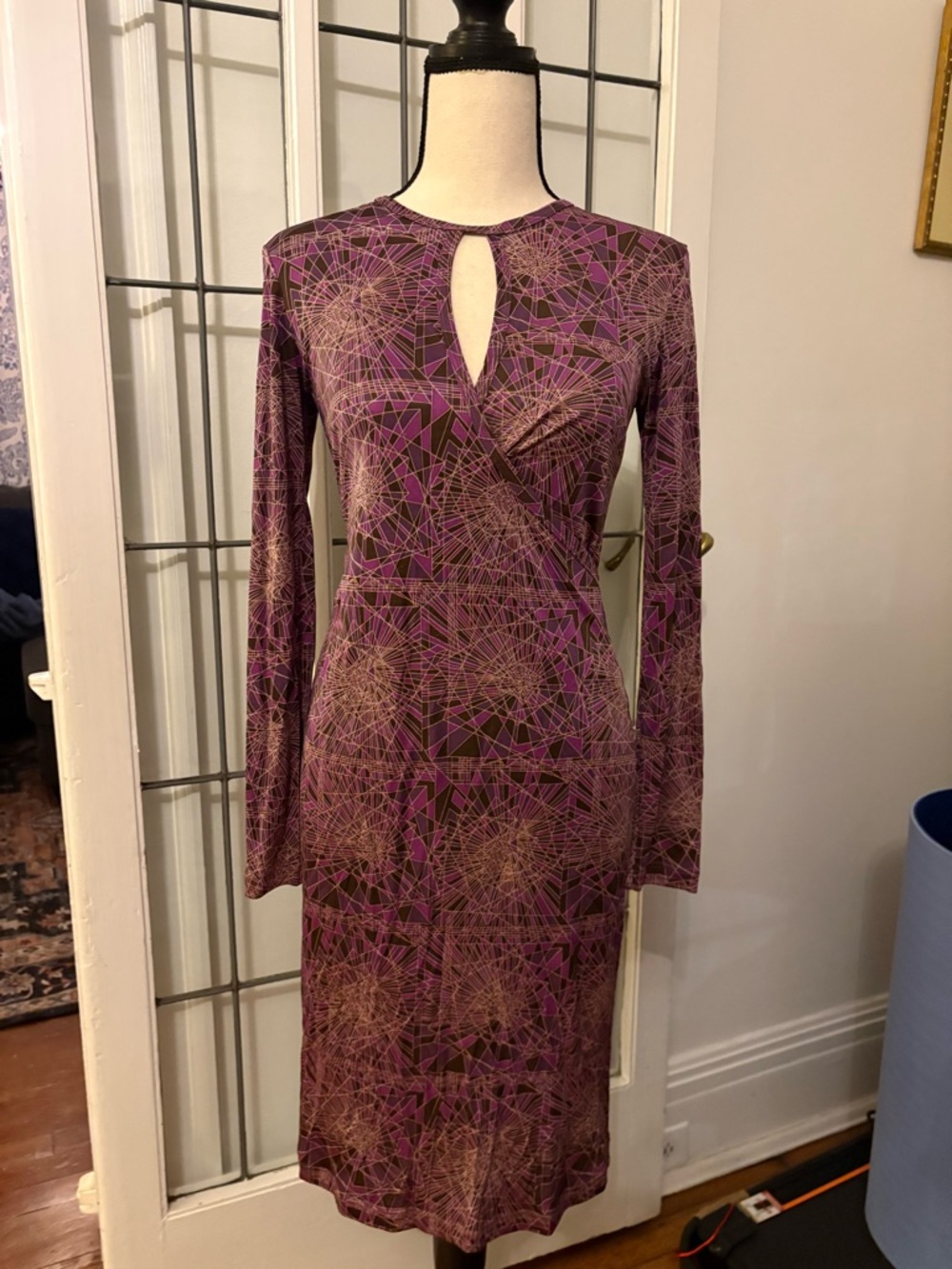 Poleci Purple Geometric Keyhole Long-Sleeve Dress